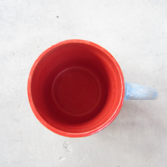 Speckled Stoneware Mug: Red and Pale Blue Checkers