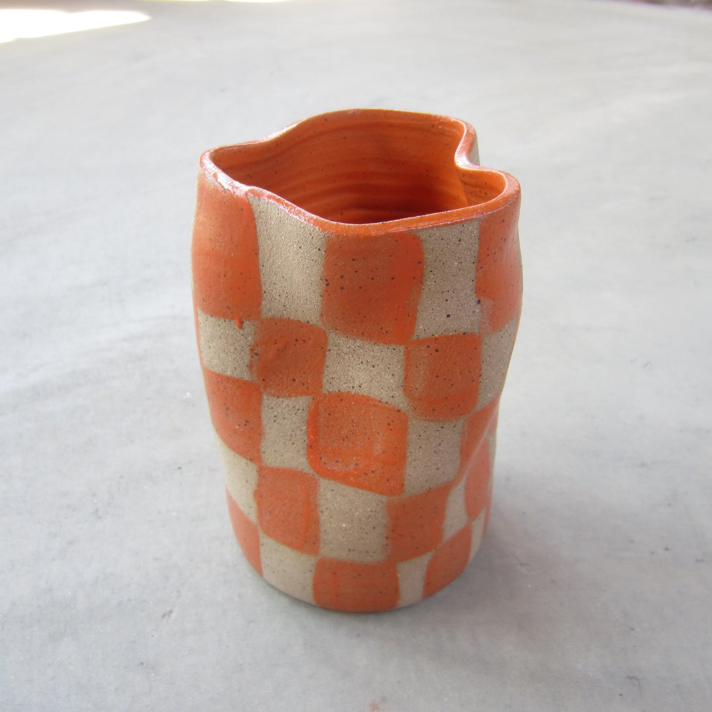 Speckled Stoneware Large Vase: Orange Checkers