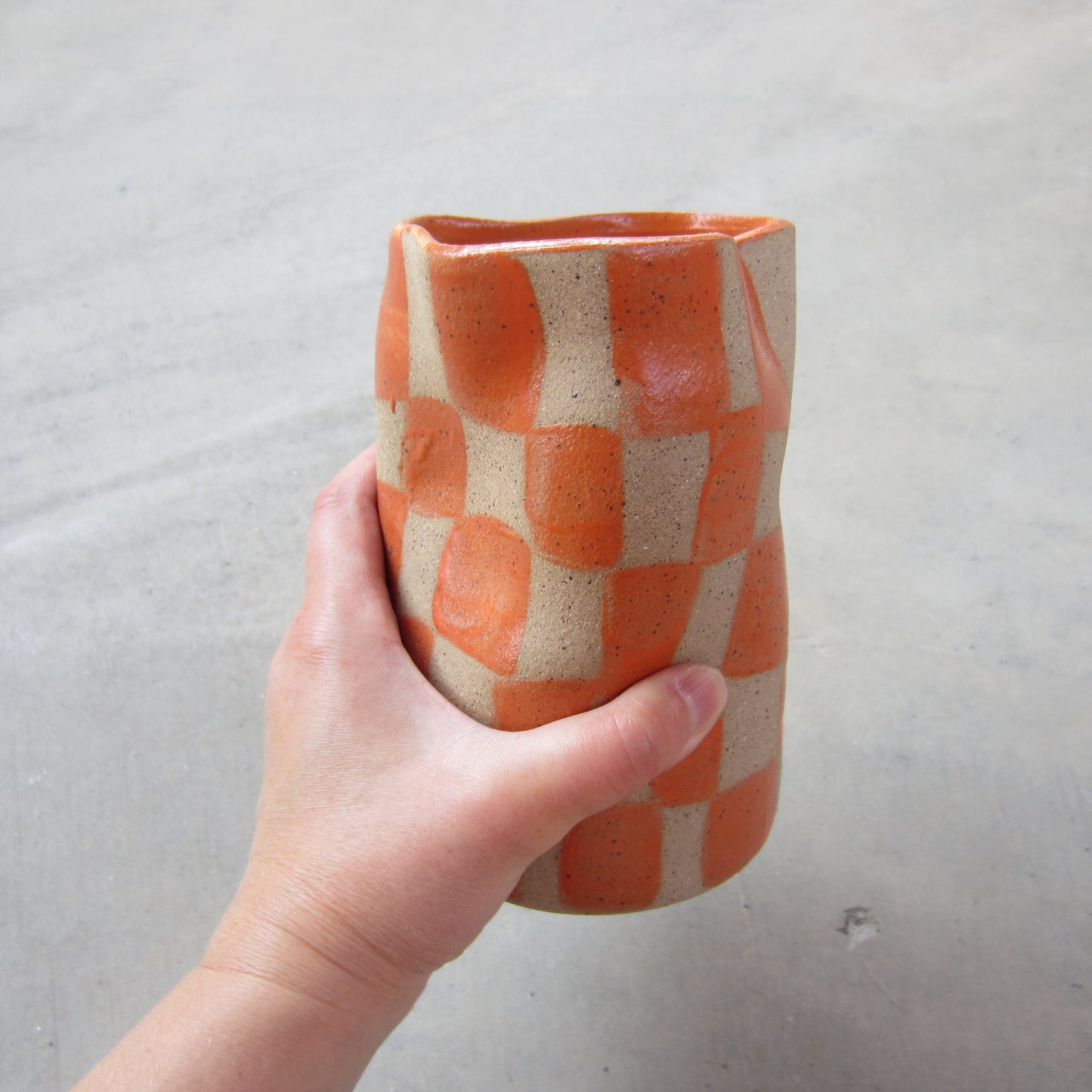 Speckled Stoneware Large Vase: Orange Checkers