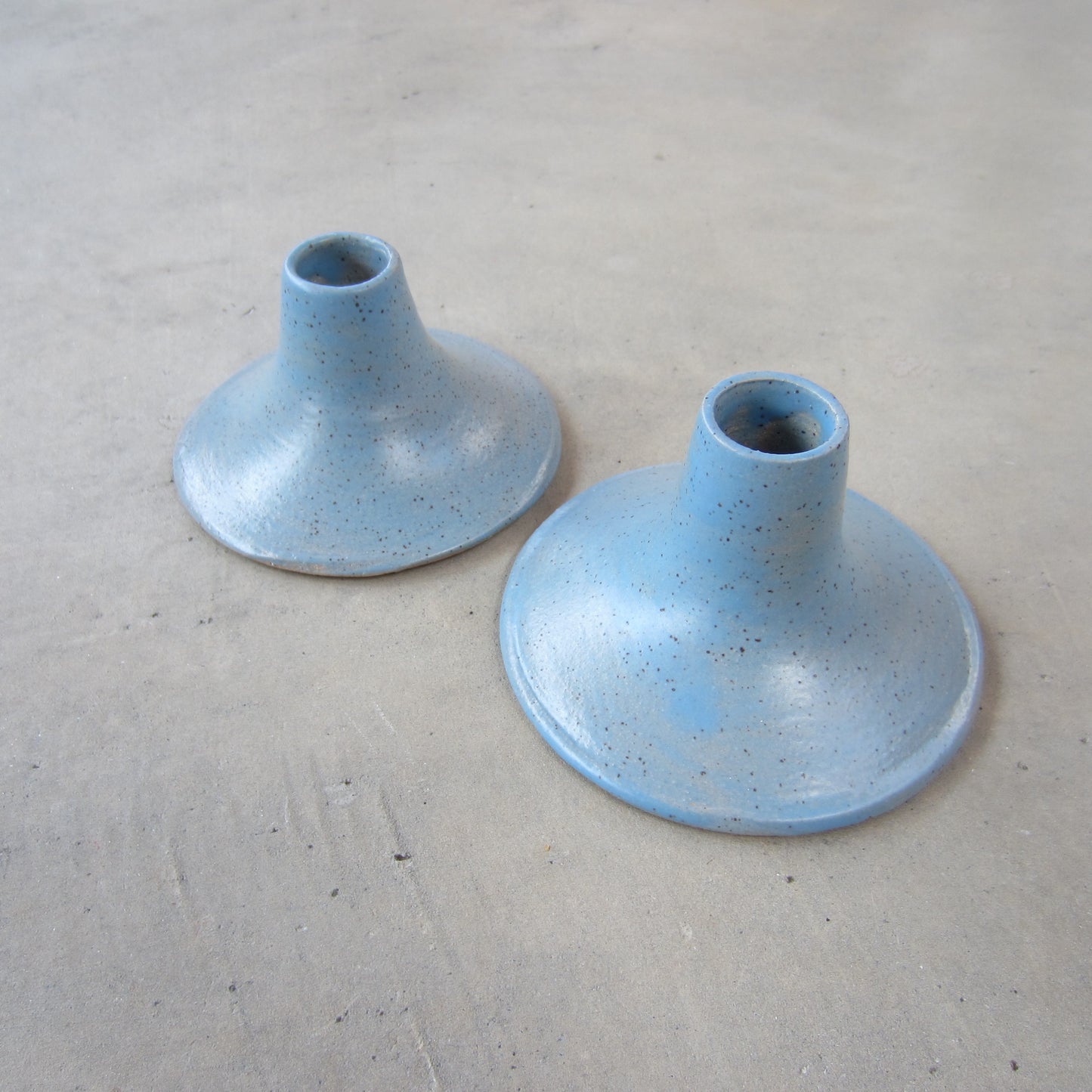 Speckled Stoneware Taper Candle Holders: Set of 2 Light Blue