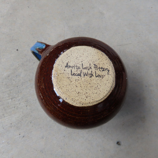 XL Handmade Ceramic Mug: Cobalt and Brown