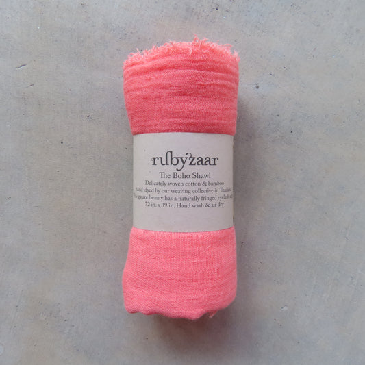 Cotton & Bamboo Gauze Shawl: Salmon
