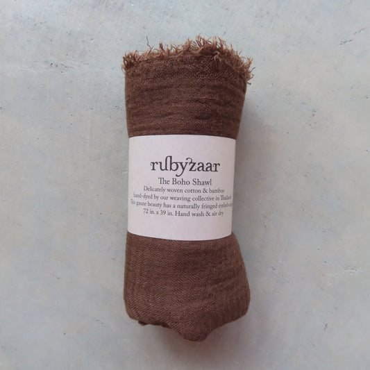 Cotton & Bamboo Gauze Shawl: Espresso