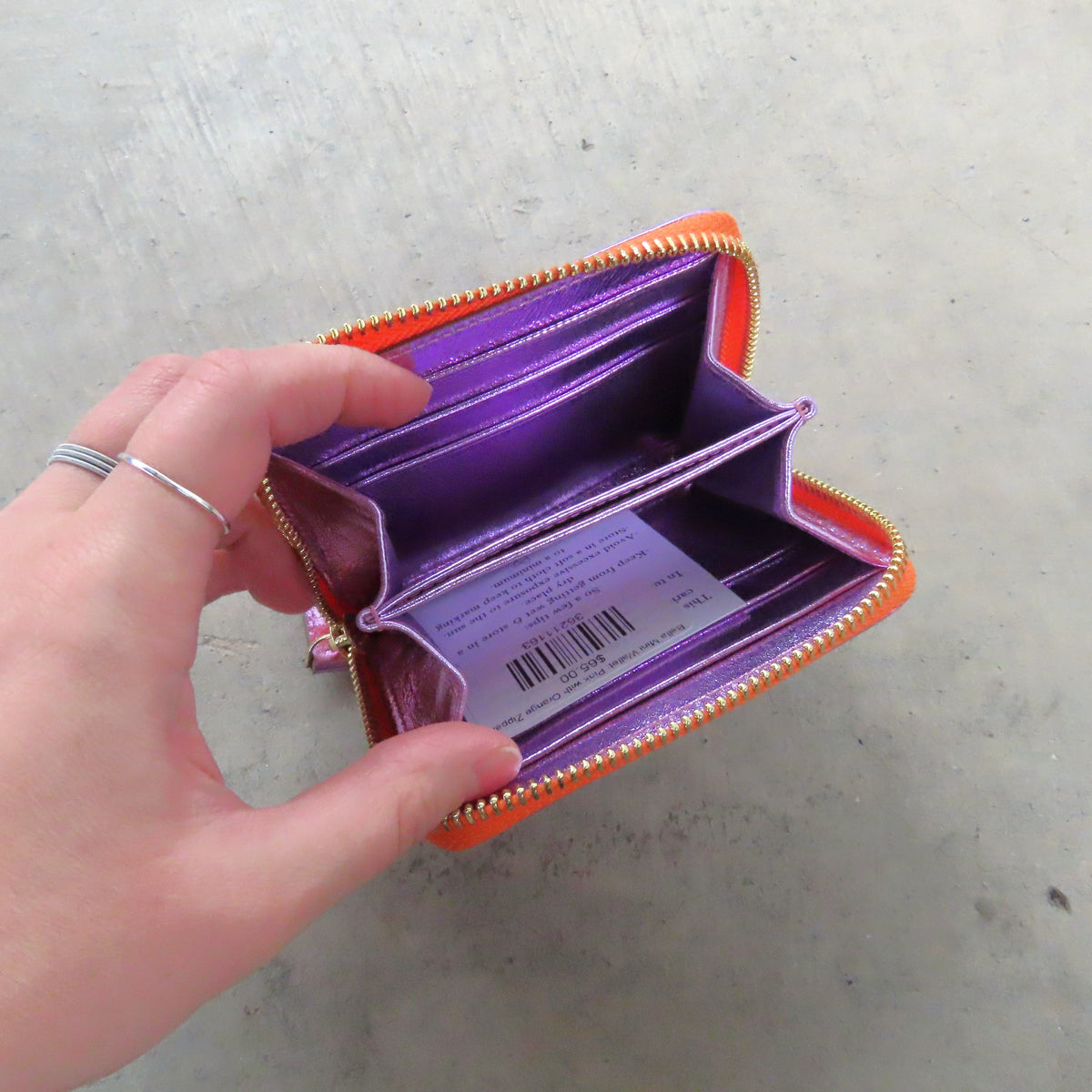 Bella Mini Wallet: Pink with Orange Zipper