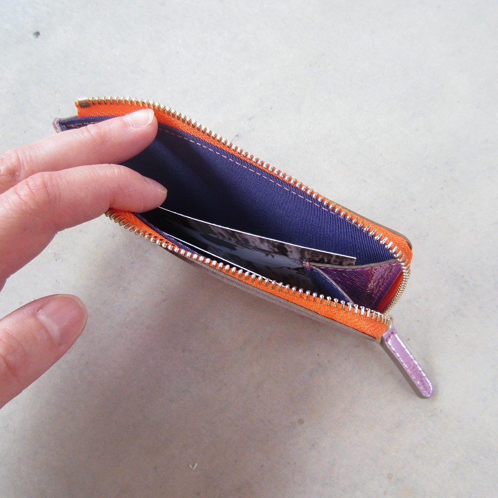 Kate Slim Zip Card Holder: Pink with Orange Zipper