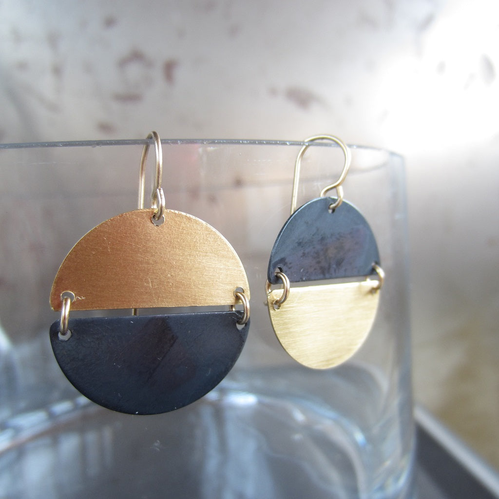 Brass and Oxidized Hemisphere Earrings