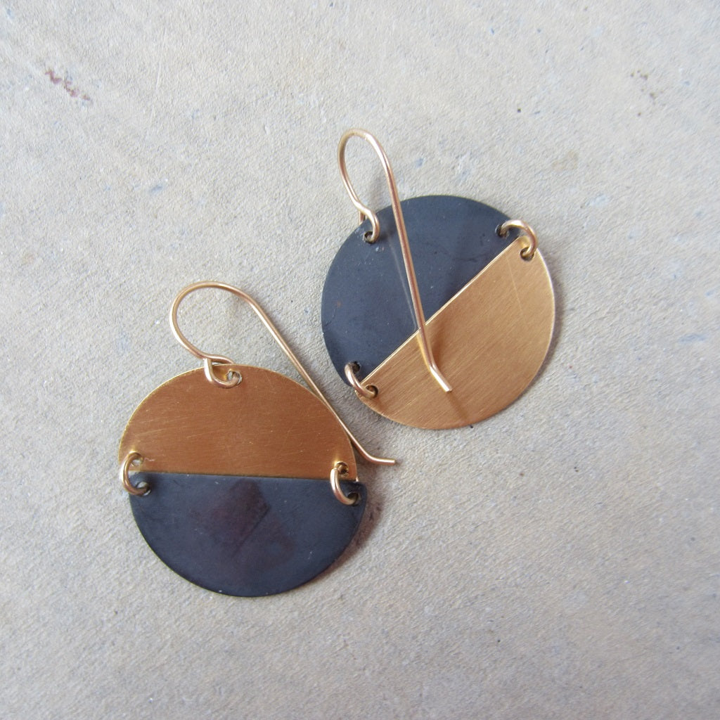 Brass and Oxidized Hemisphere Earrings