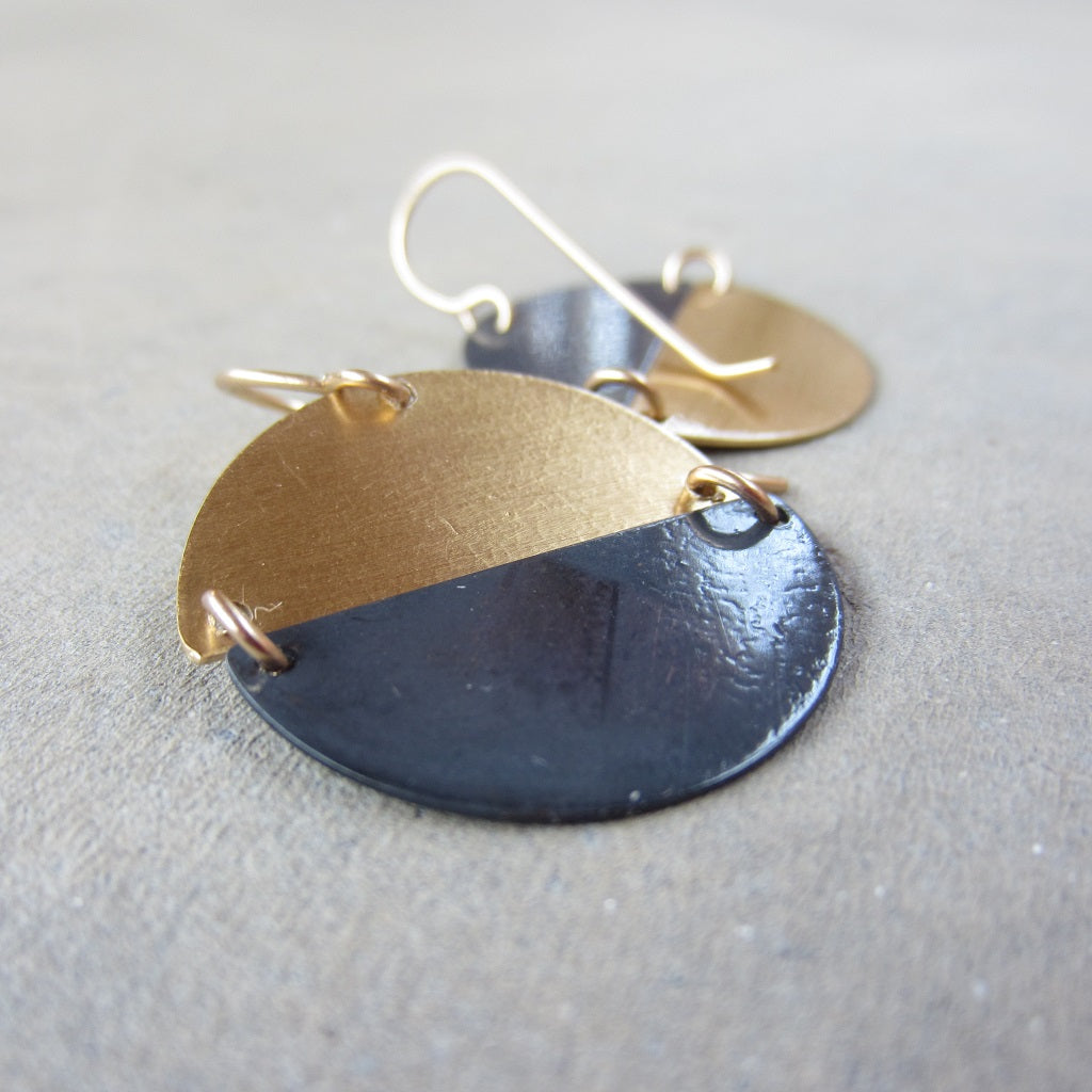 Brass and Oxidized Hemisphere Earrings