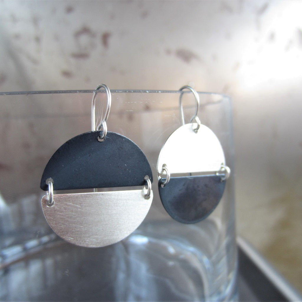 Silver and Oxidized Hemisphere Earrings