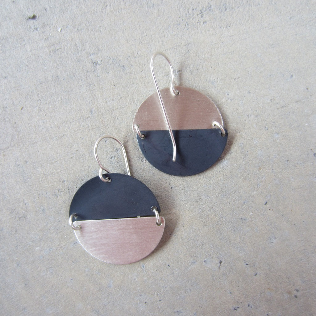 Silver and Oxidized Hemisphere Earrings