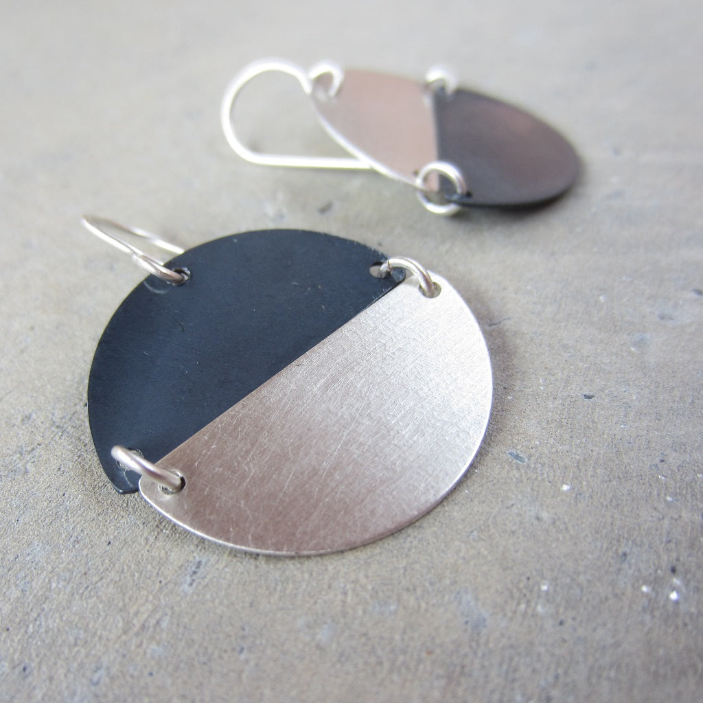 Silver and Oxidized Hemisphere Earrings