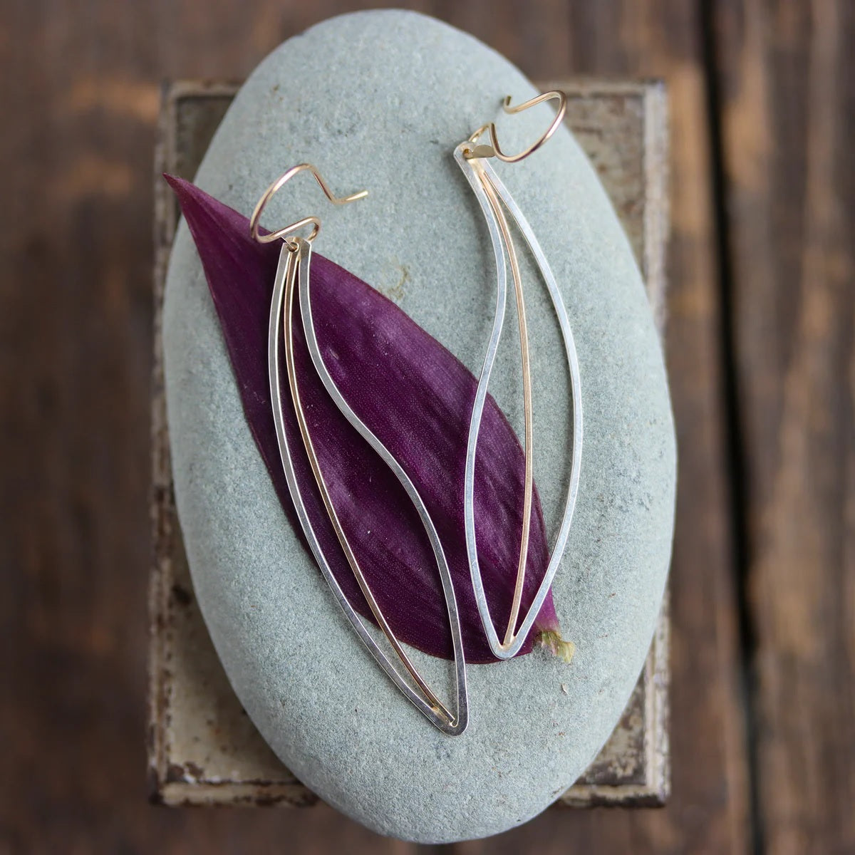 Lilium Petal Earrings in Mixed Metals