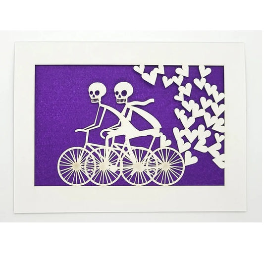 Laser Cut Greeting Card: 2 Calaveras on a Bike