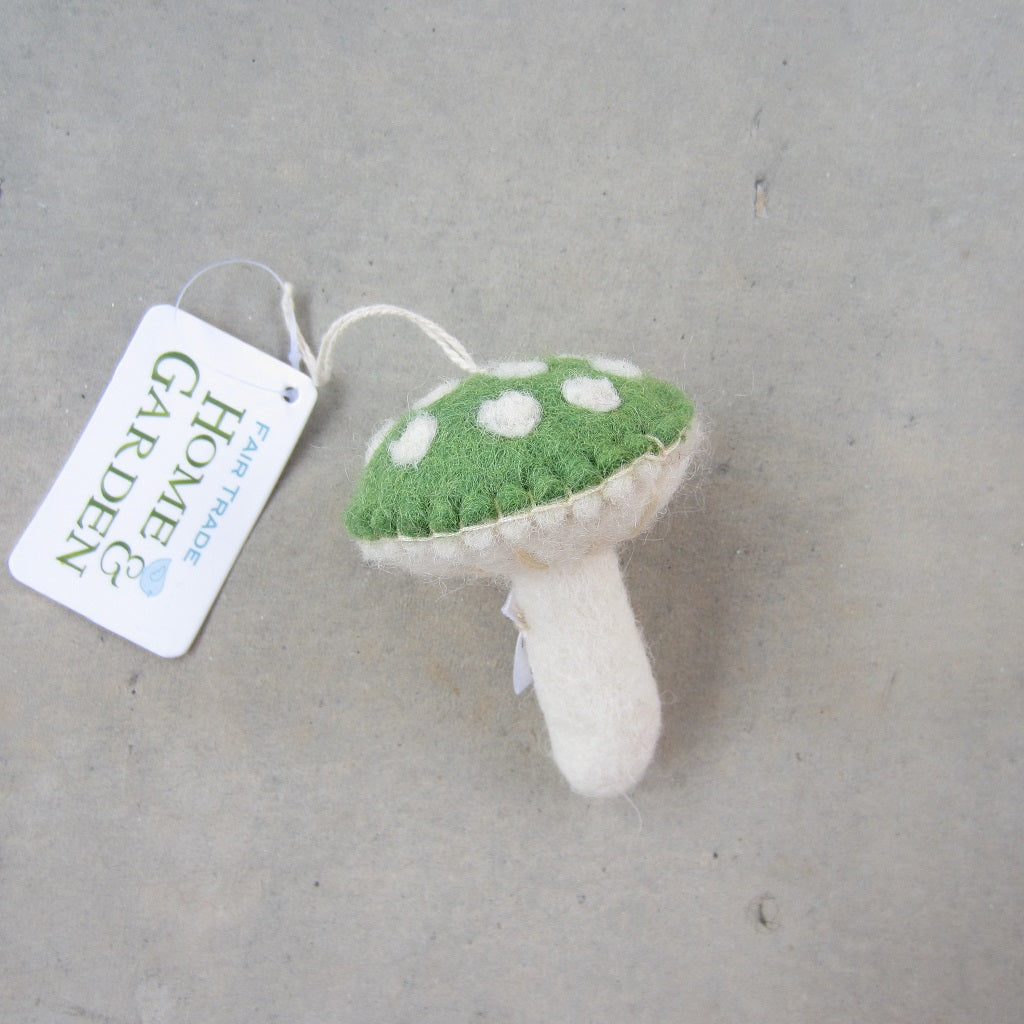 Felt Holiday Ornament: Green Mushroom