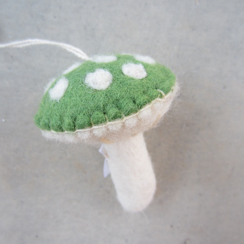 Felt Holiday Ornament: Green Mushroom