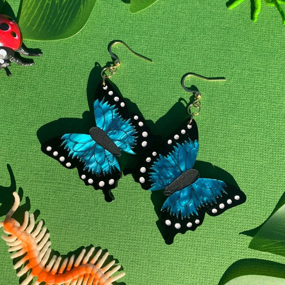 Blue Morpho Butterfly Acrylic Earrings