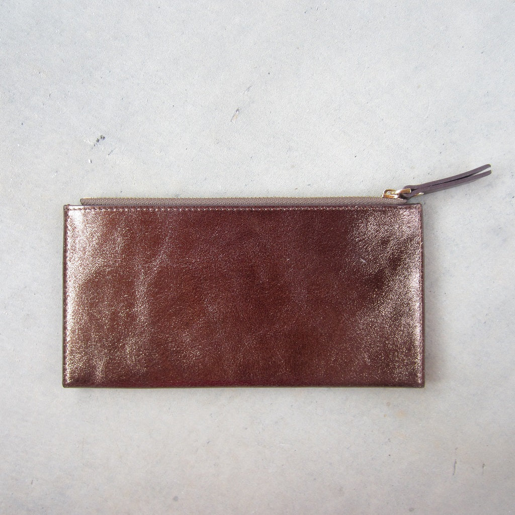 Odele Slim Wallet: Bronze with Brown Zipper