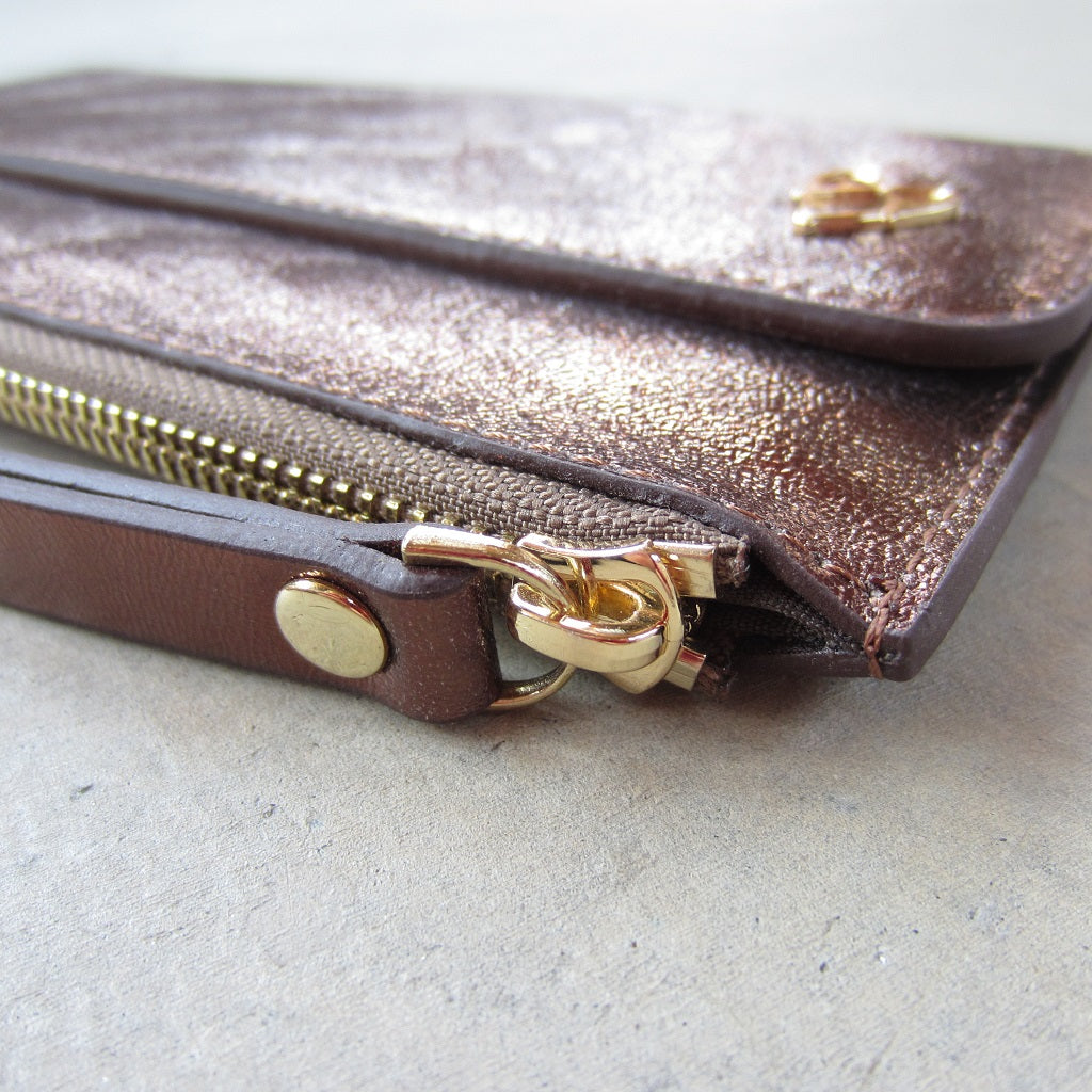 Odele Slim Wallet: Bronze with Brown Zipper