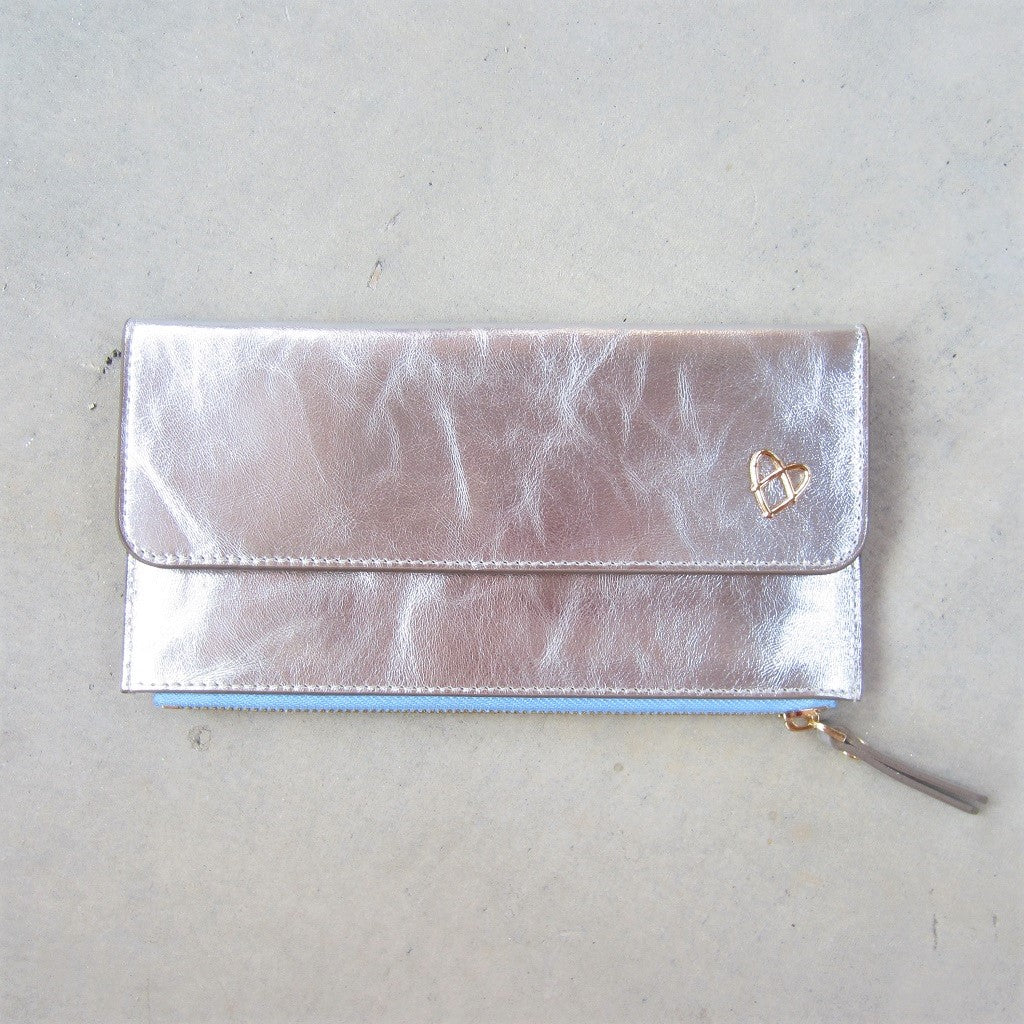 Odele Slim Wallet: Silver with Blue Zipper