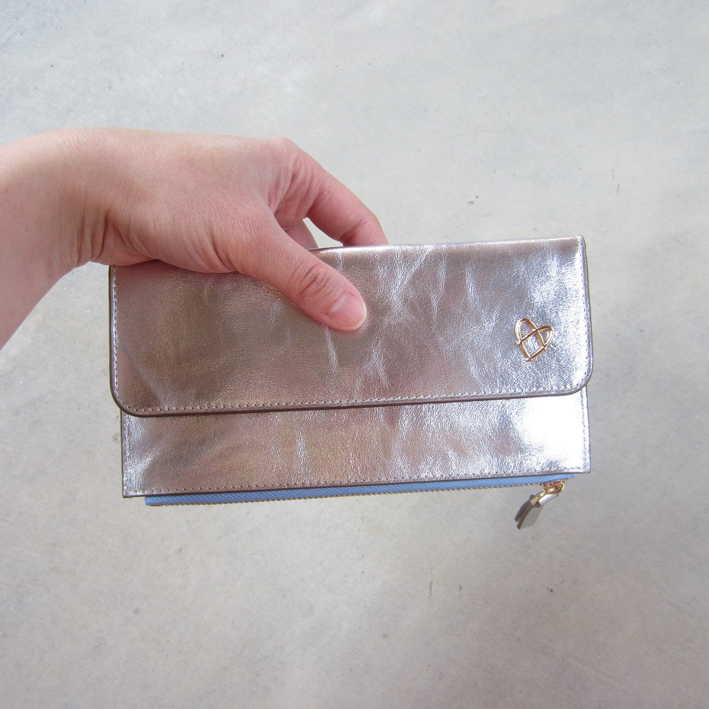Odele Slim Wallet: Silver with Blue Zipper