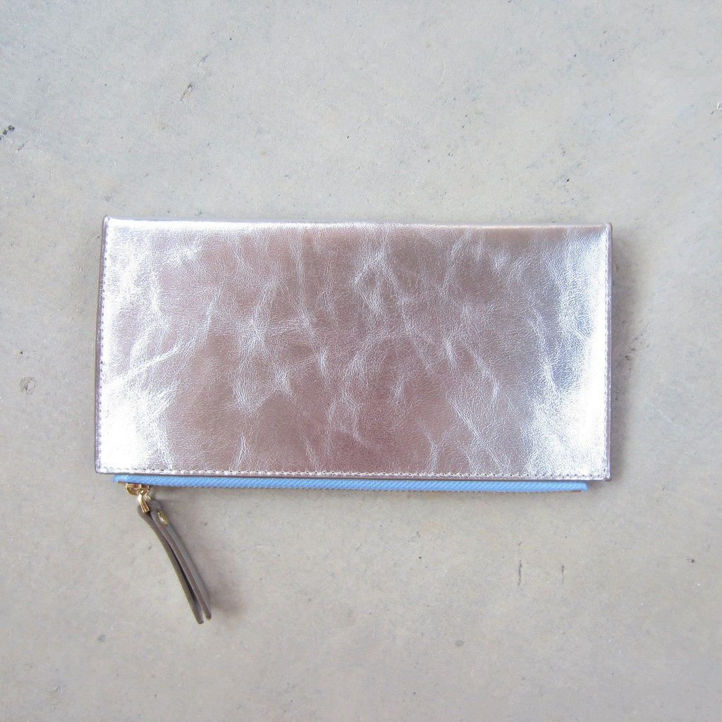 Odele Slim Wallet: Silver with Blue Zipper