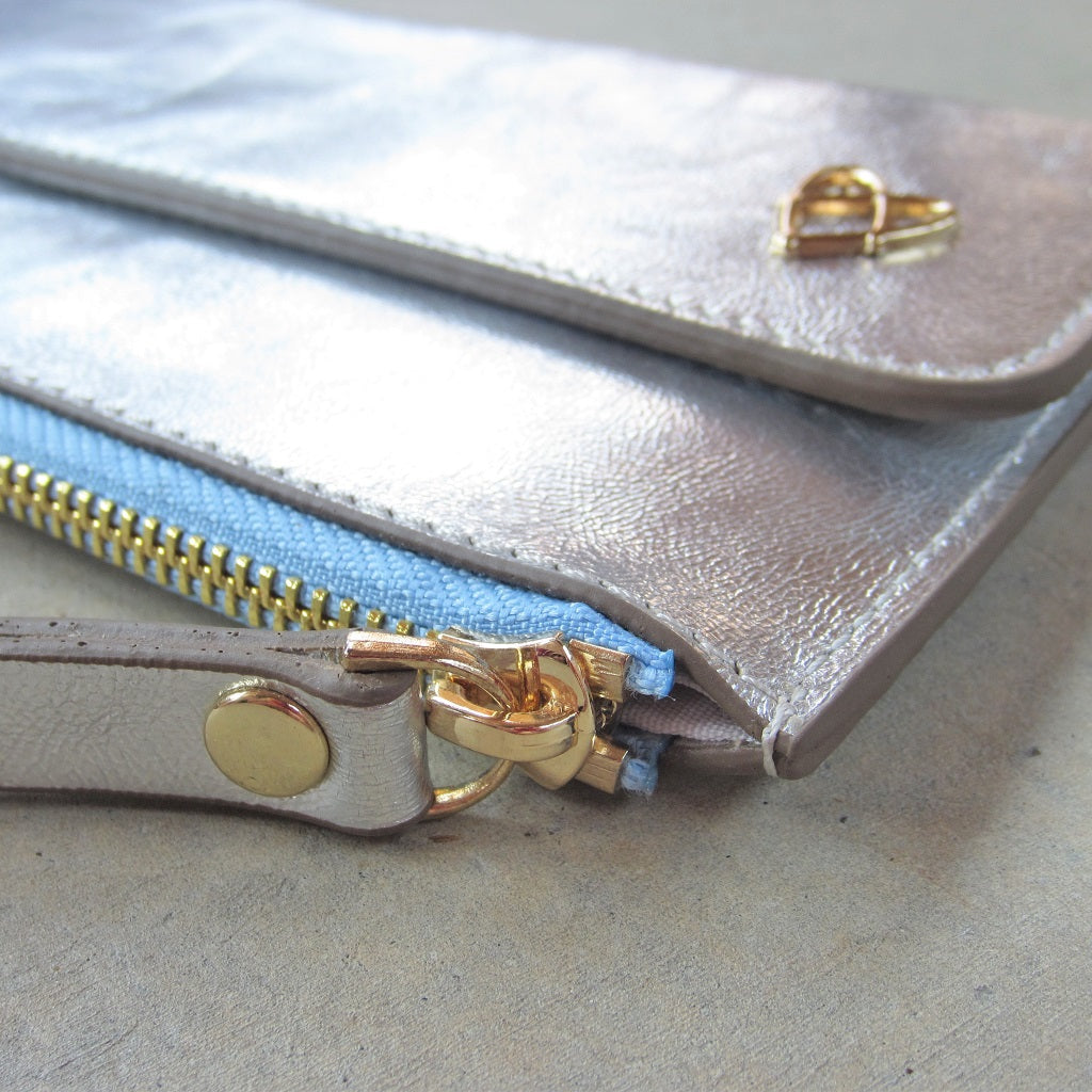 Odele Slim Wallet: Silver with Blue Zipper