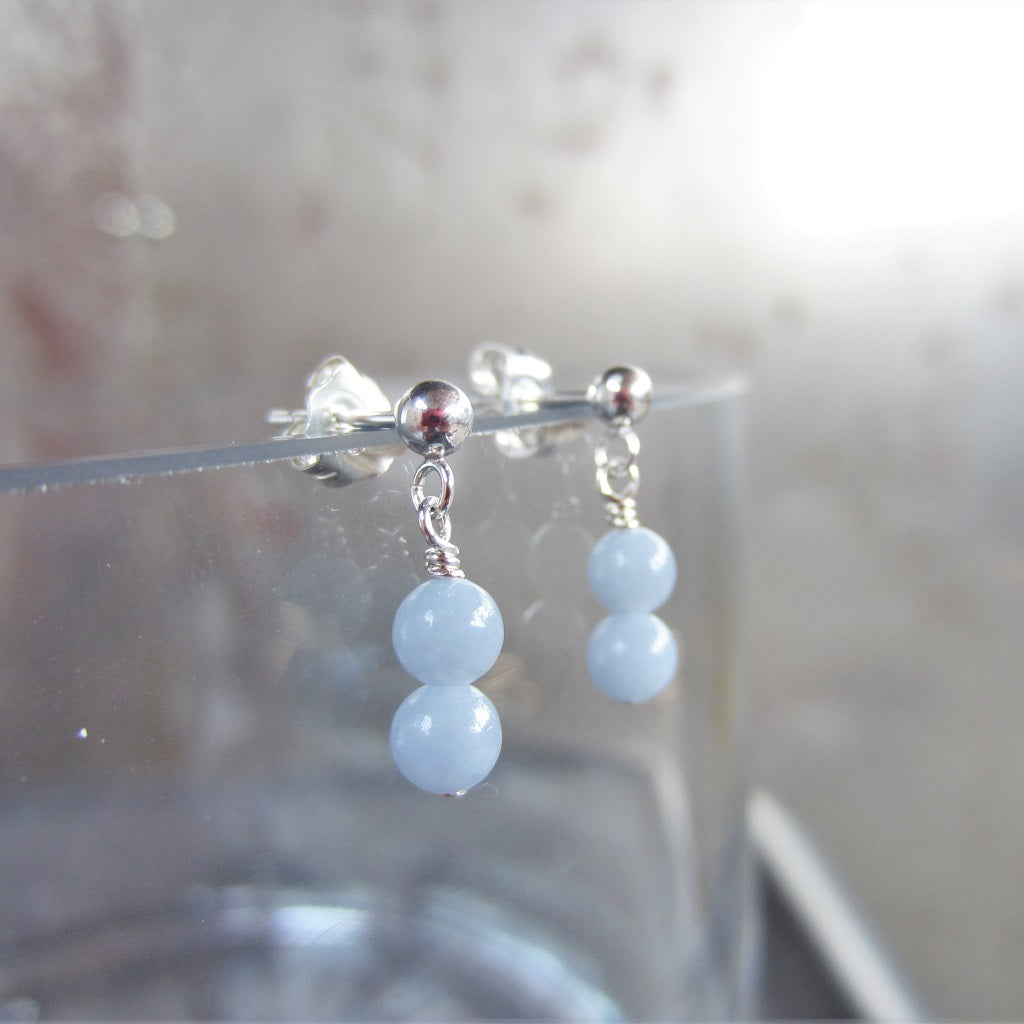 Tiny Double Angelite Stud Earrings for Inner Peace