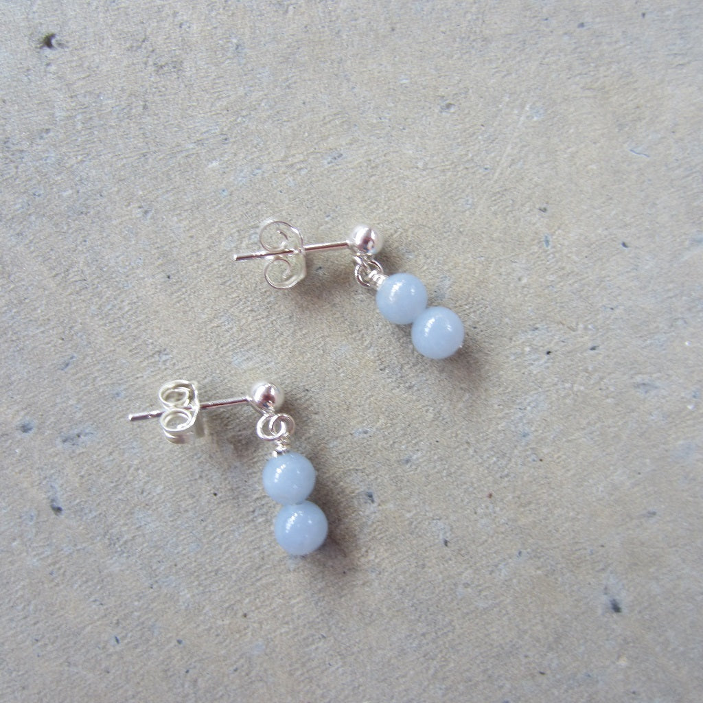 Tiny Double Angelite Stud Earrings for Inner Peace