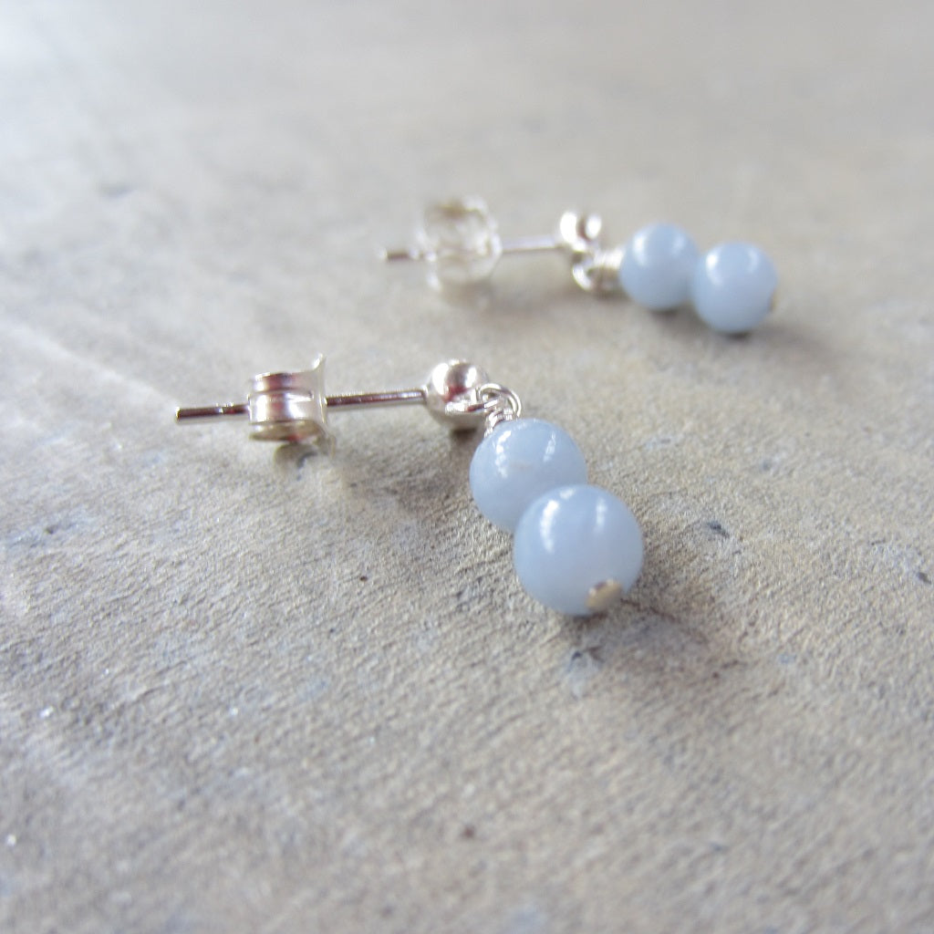 Tiny Double Angelite Stud Earrings for Inner Peace