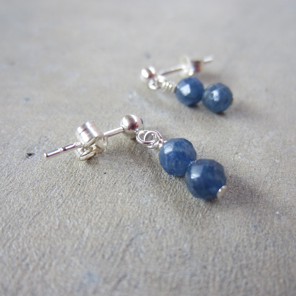Tiny Double Sapphire Stud Earrings for Calming the Mind