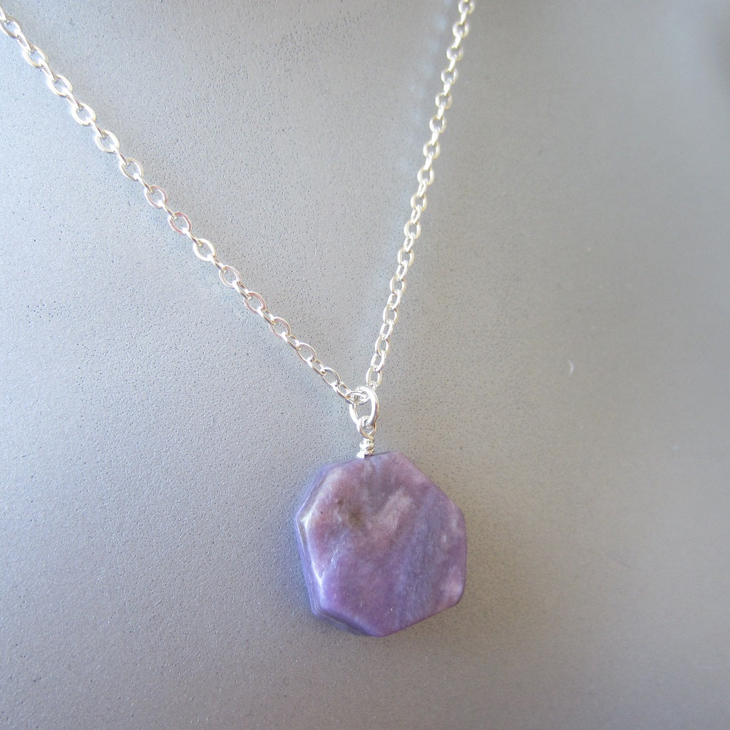 Hexagonal Charoite Pendant for Releasing Fear