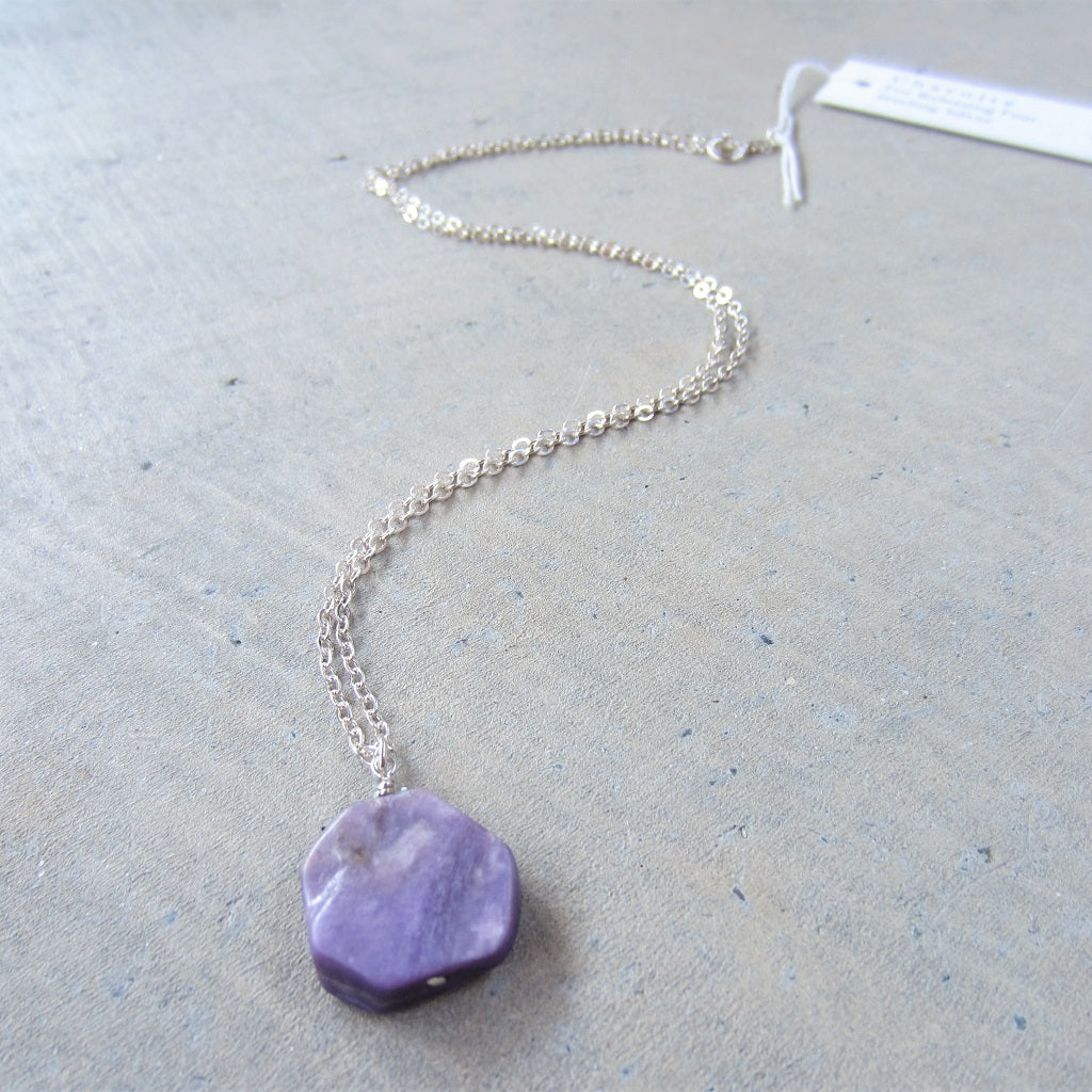 Hexagonal Charoite Pendant for Releasing Fear