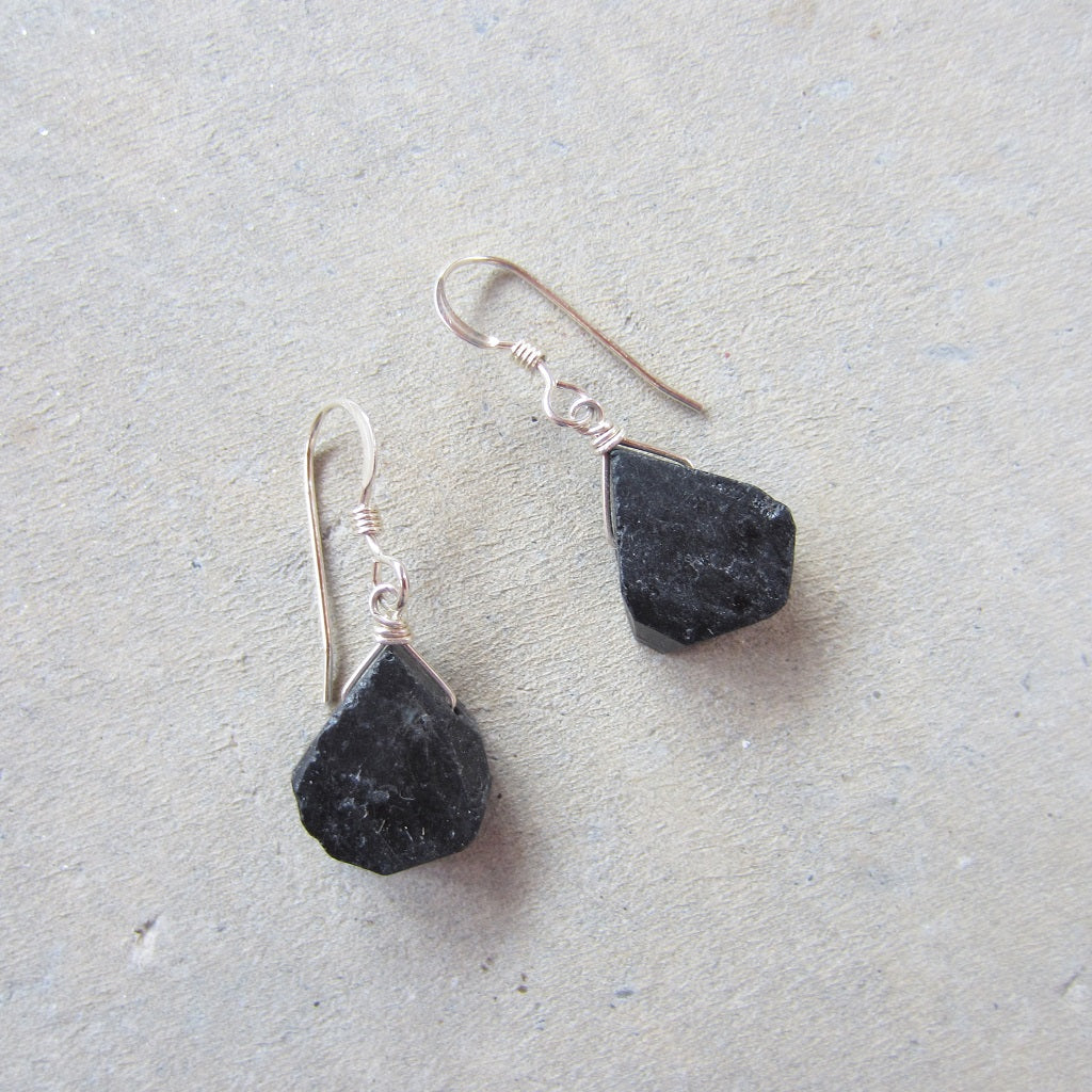 Raw Black Tourmaline Earrings for Protection