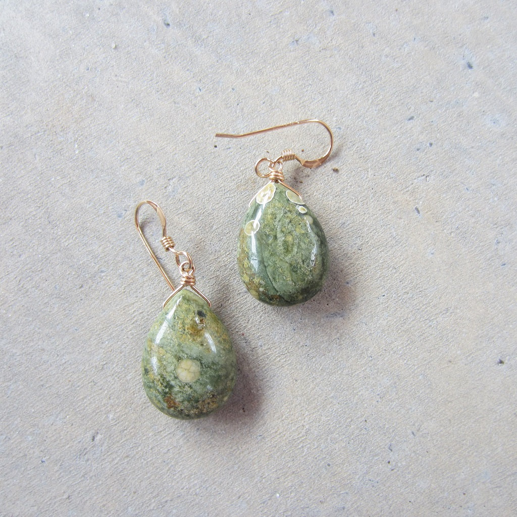 Rhyolite Teardrop Earrings in 14k Gold Fill for Being Present