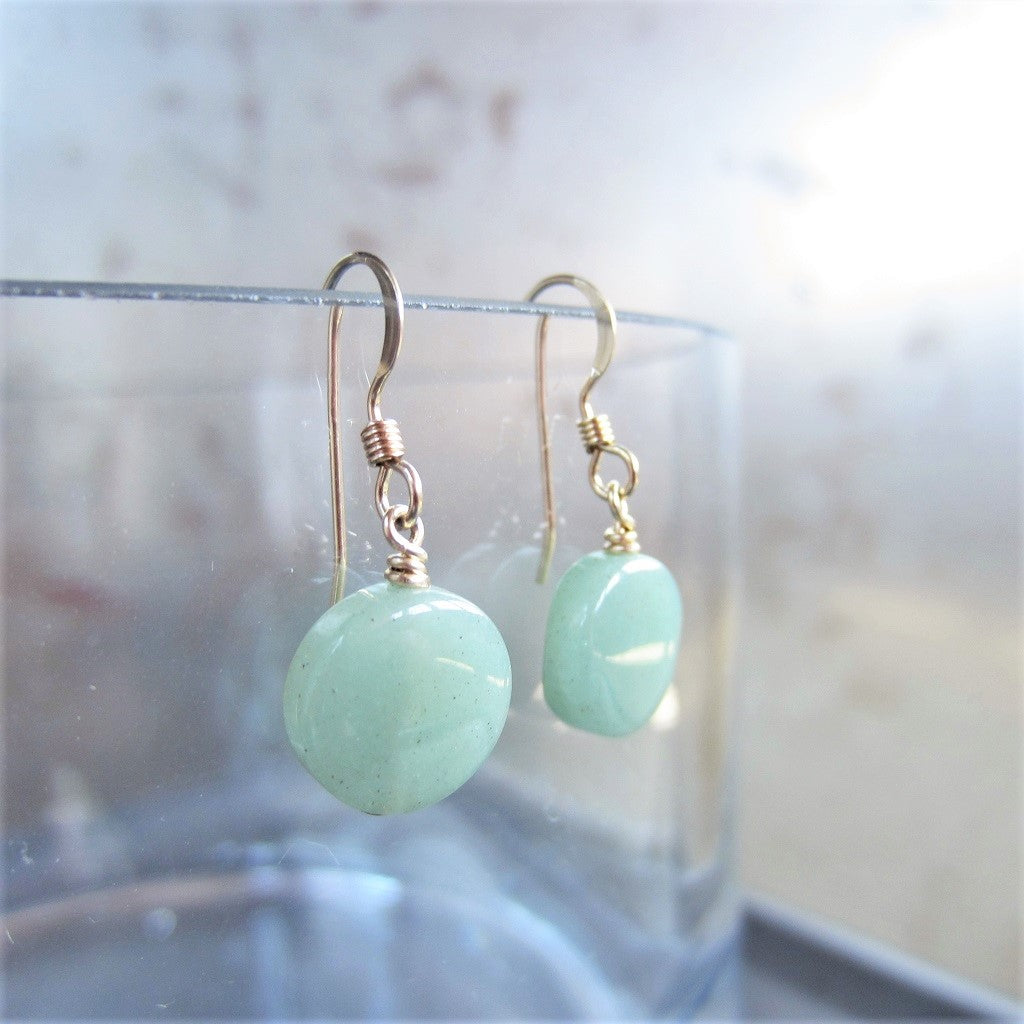 Small Circular Green Aventurine Earrings in 14k Gold Fill for Prosperity