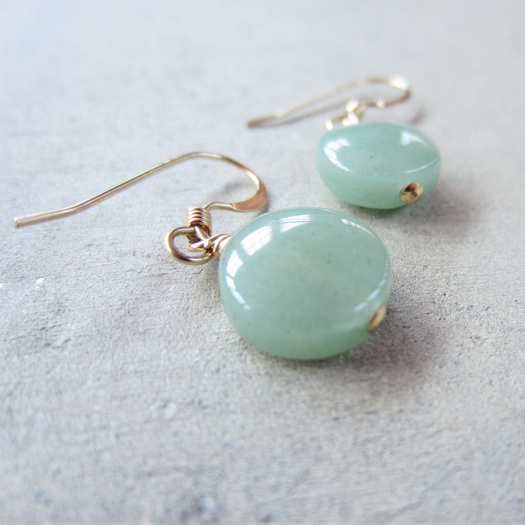 Small Circular Green Aventurine Earrings in 14k Gold Fill for Prosperity