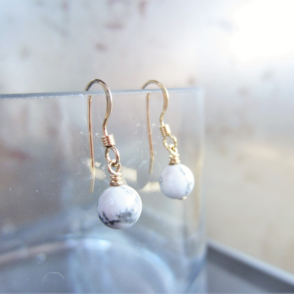 Small Round Howlite Earrings in 14k Gold Fill