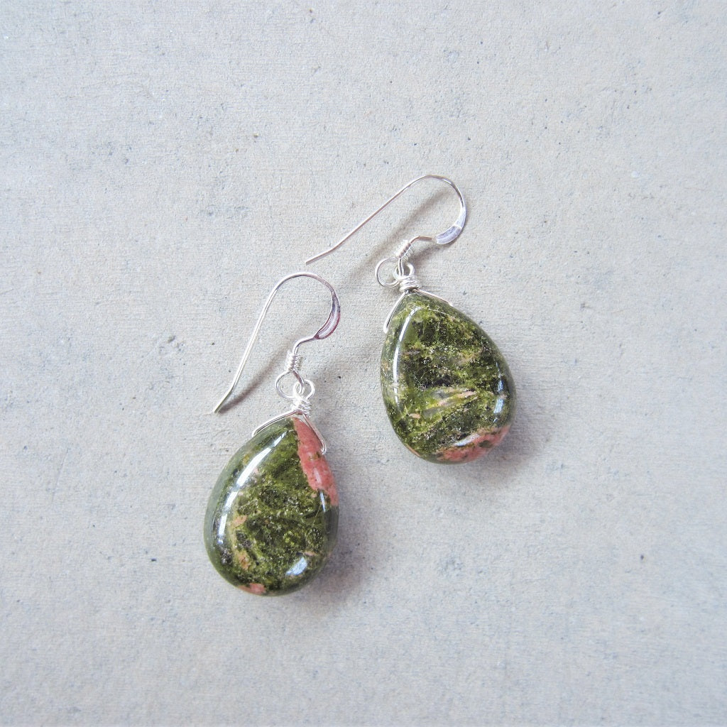 Unakite Teardrop Earrings for Emotional Resilience