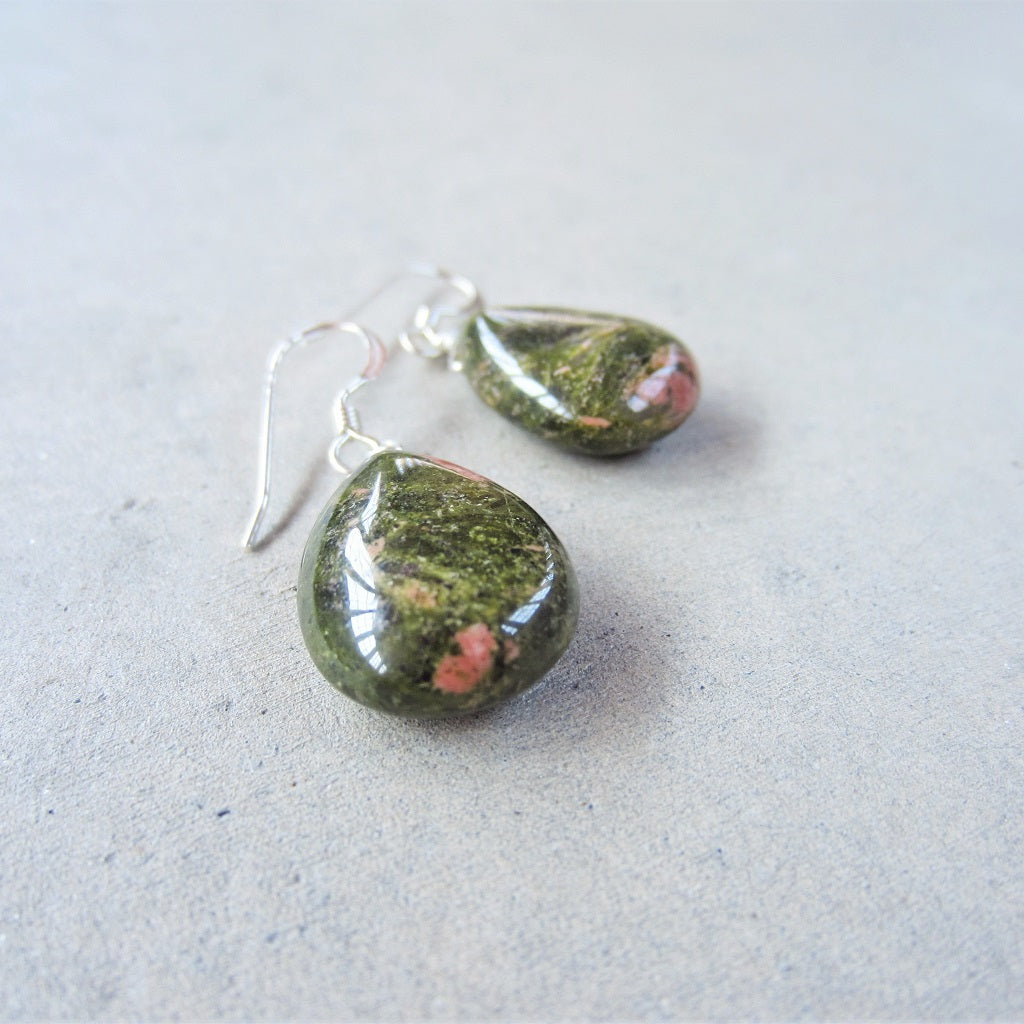 Unakite Teardrop Earrings for Emotional Resilience