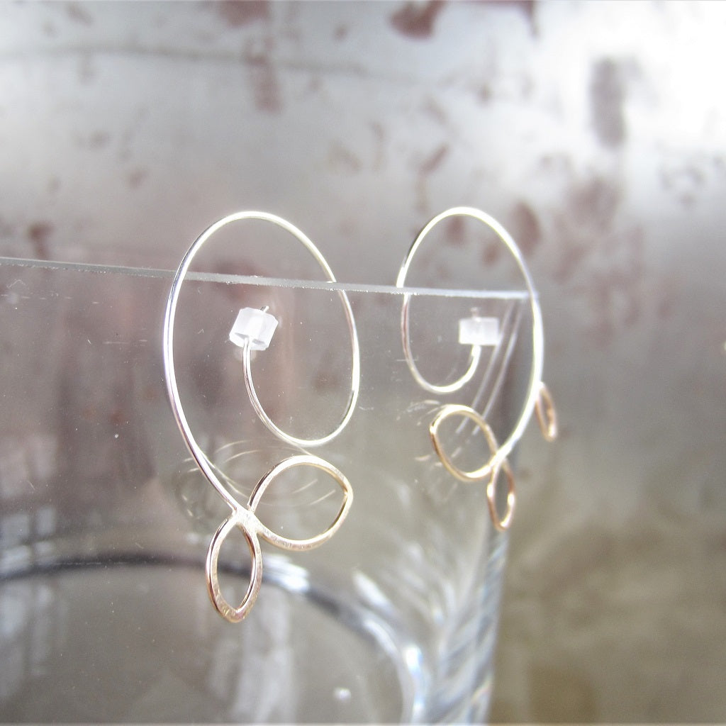 Asymmetrical Vine Spiral Hoops in Mixed Metals