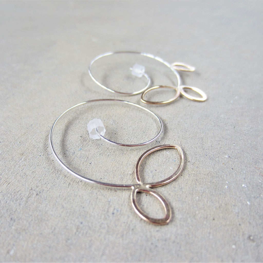 Asymmetrical Vine Spiral Hoops in Mixed Metals