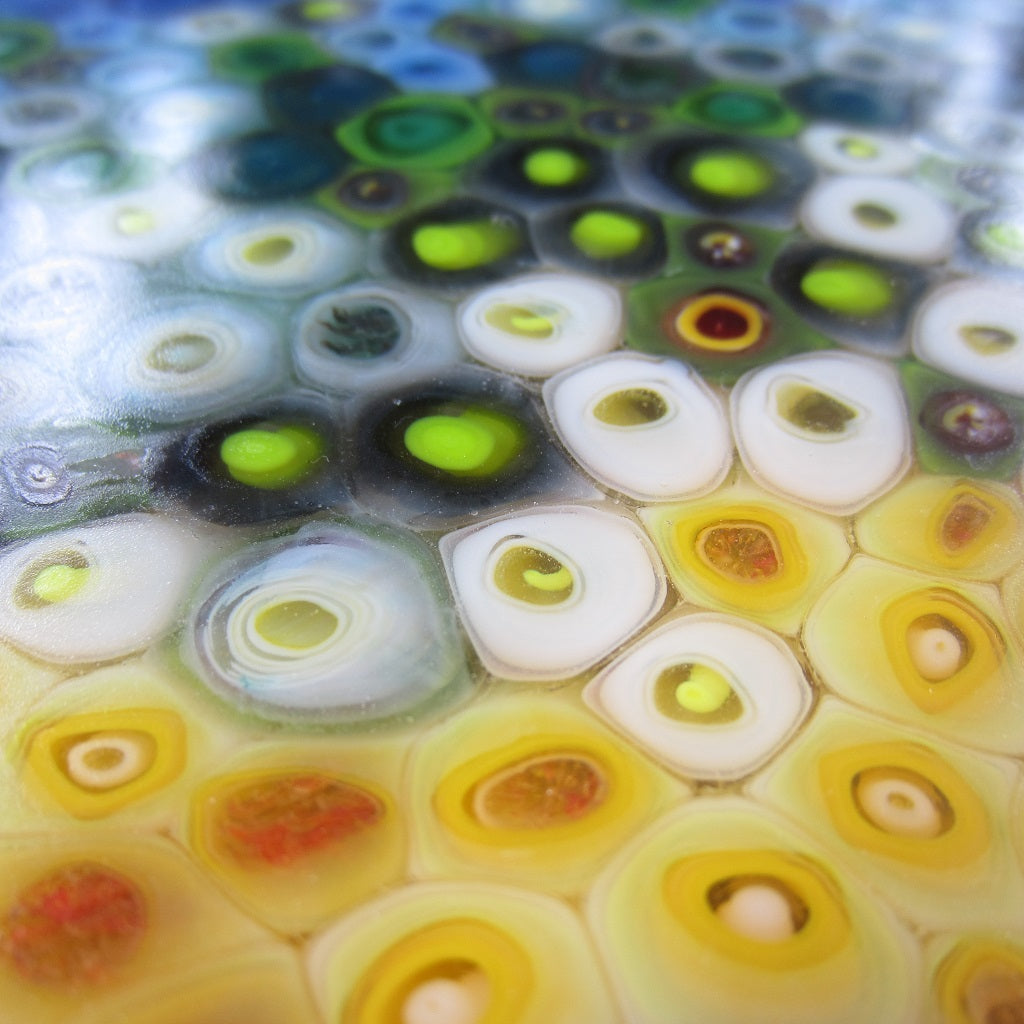 Square Fused Glass Platter: Rainbow Cell Pattern