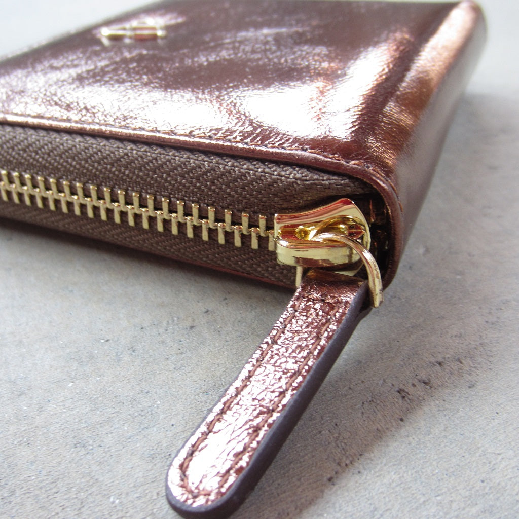Victoria Wallet: Bronze with Brown Zipper