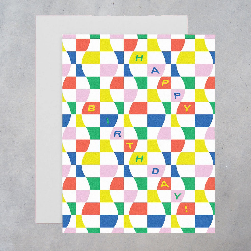 Greeting Card: Wavy Checker Birthday