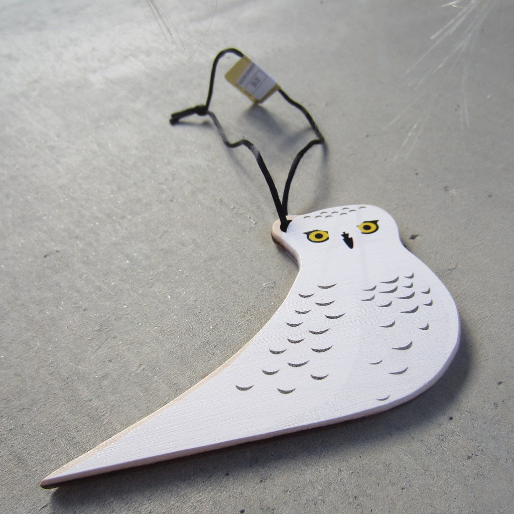 Wooden Holiday Ornament: Snowy Owl