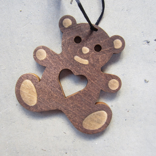 Wooden Holiday Ornament: Teddy Bear