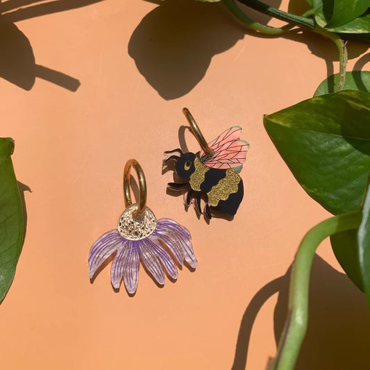 Bee and Flower Acrylic Earrings