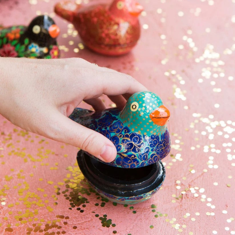Parakeet Birds Paper Mache Box