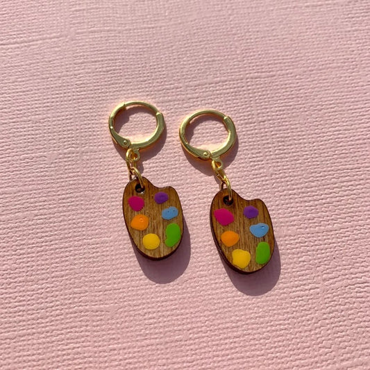 Mini Paint Palette Wooden Earrings