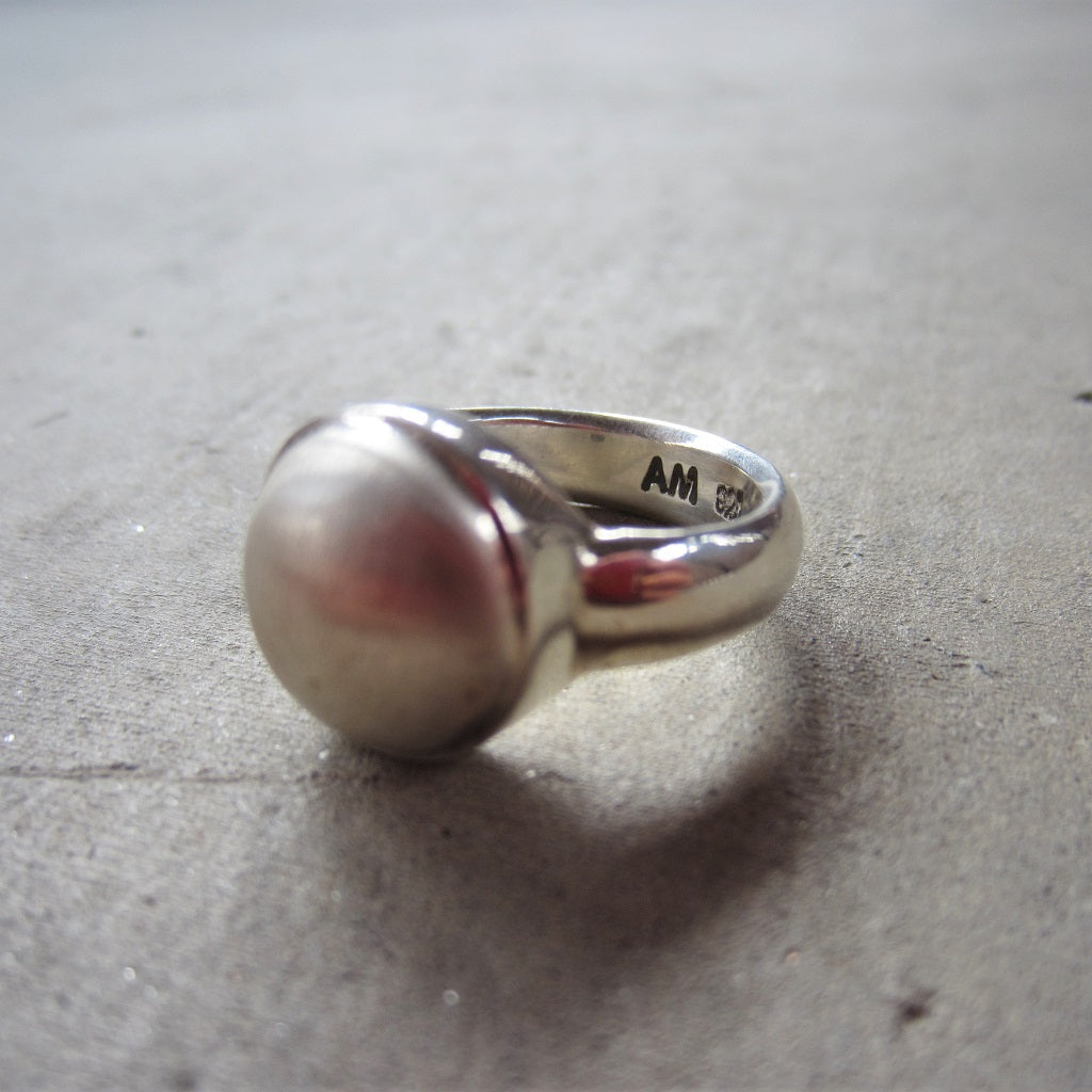 Sanded Silver Pearl Ring